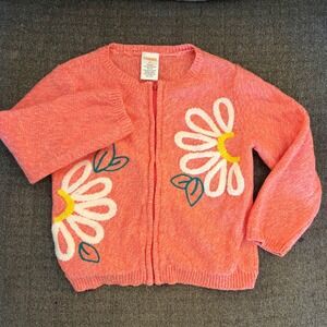 Gymboree Girls Coral Pink Flower Zip Up Sweater Cardigan 3T Cotton
